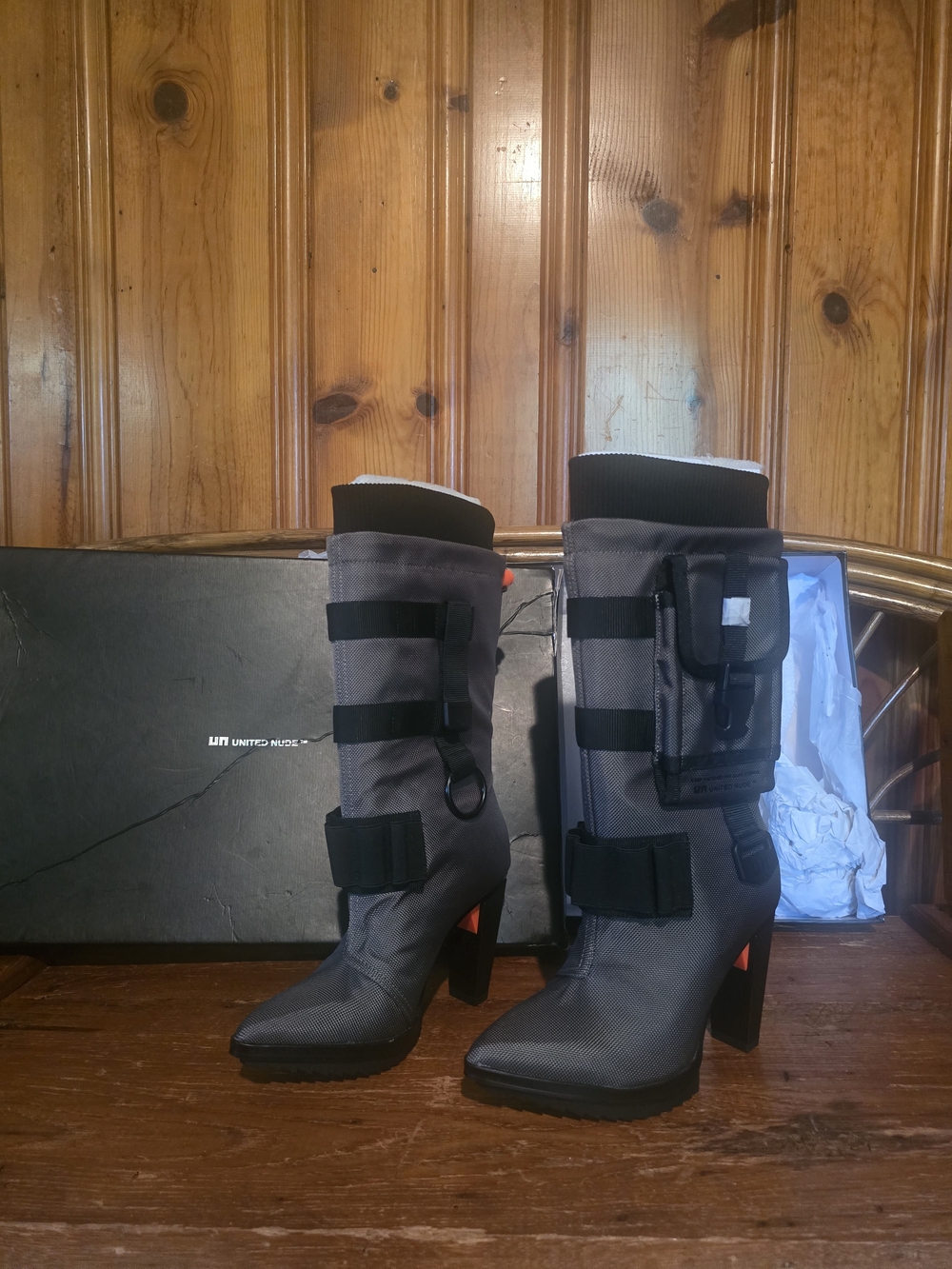 NWT United Nude Women’s Gray Utility Mid-Calf Heeled Boots - Picture 2 of 16